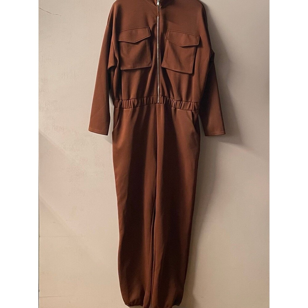 Fashion Nova Rust Long Sleeve Zippered Front Jumpsuit Size 1X